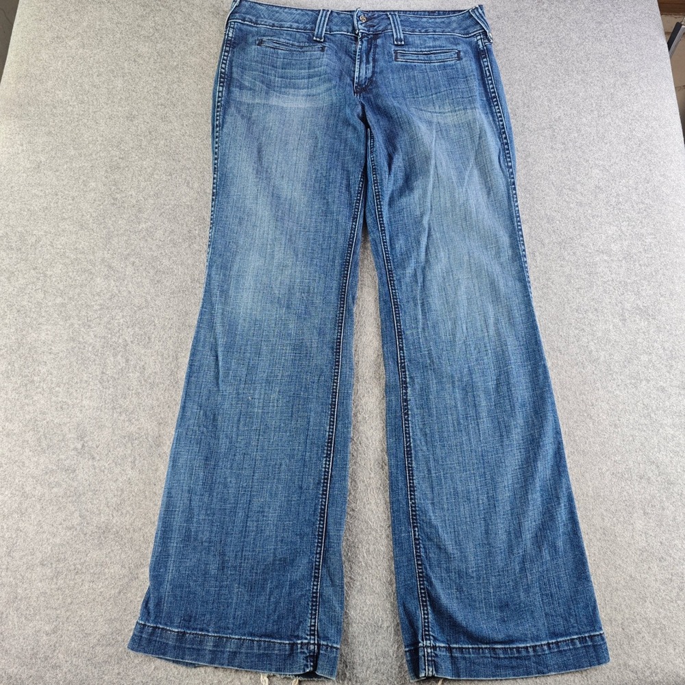 Ariat Trouser Blue Denim Jeans Womens Size 33L Mid Rise Wide Leg Flare Stretch